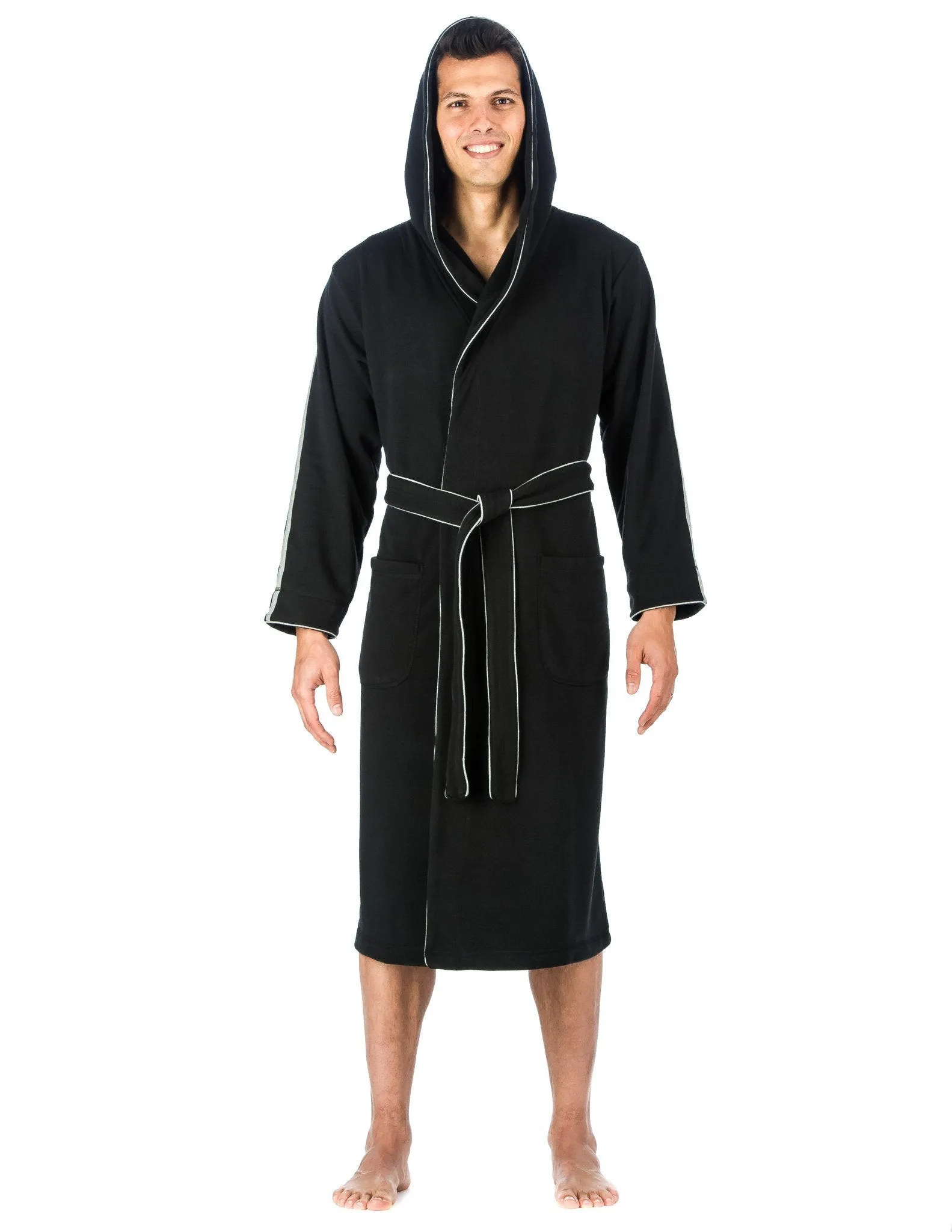 Men's Fleece Lined Hooded Robe - Black