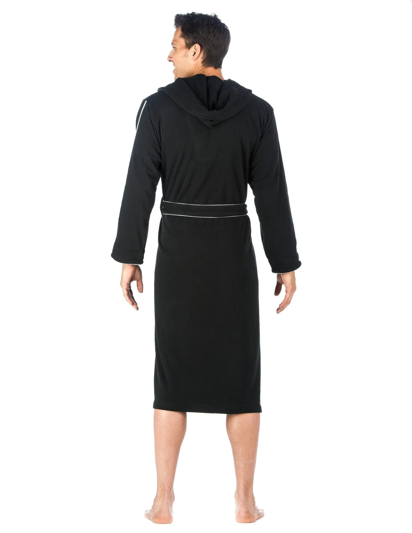 Men's Fleece Lined Hooded Robe - Black