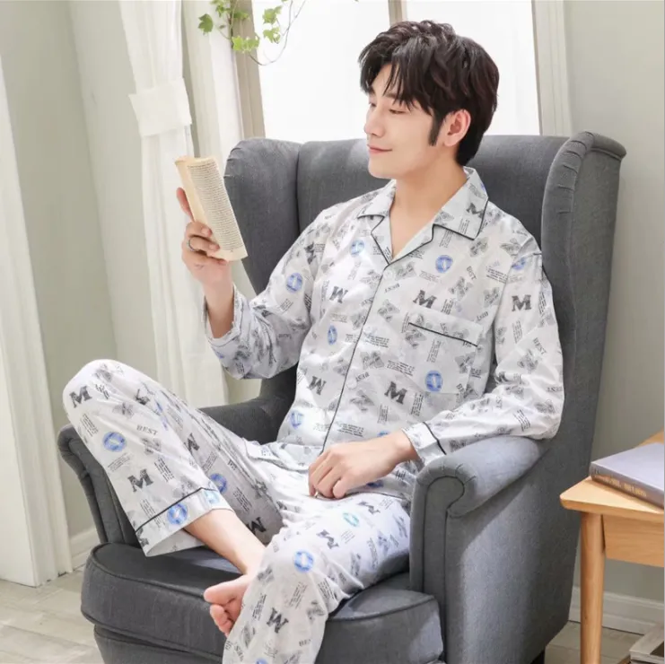 Men's knitted cotton home service suit