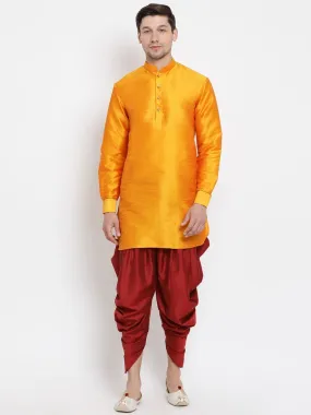 Men's Orange Silk Blend Kurta and Dhoti Pant Set - Vastramay