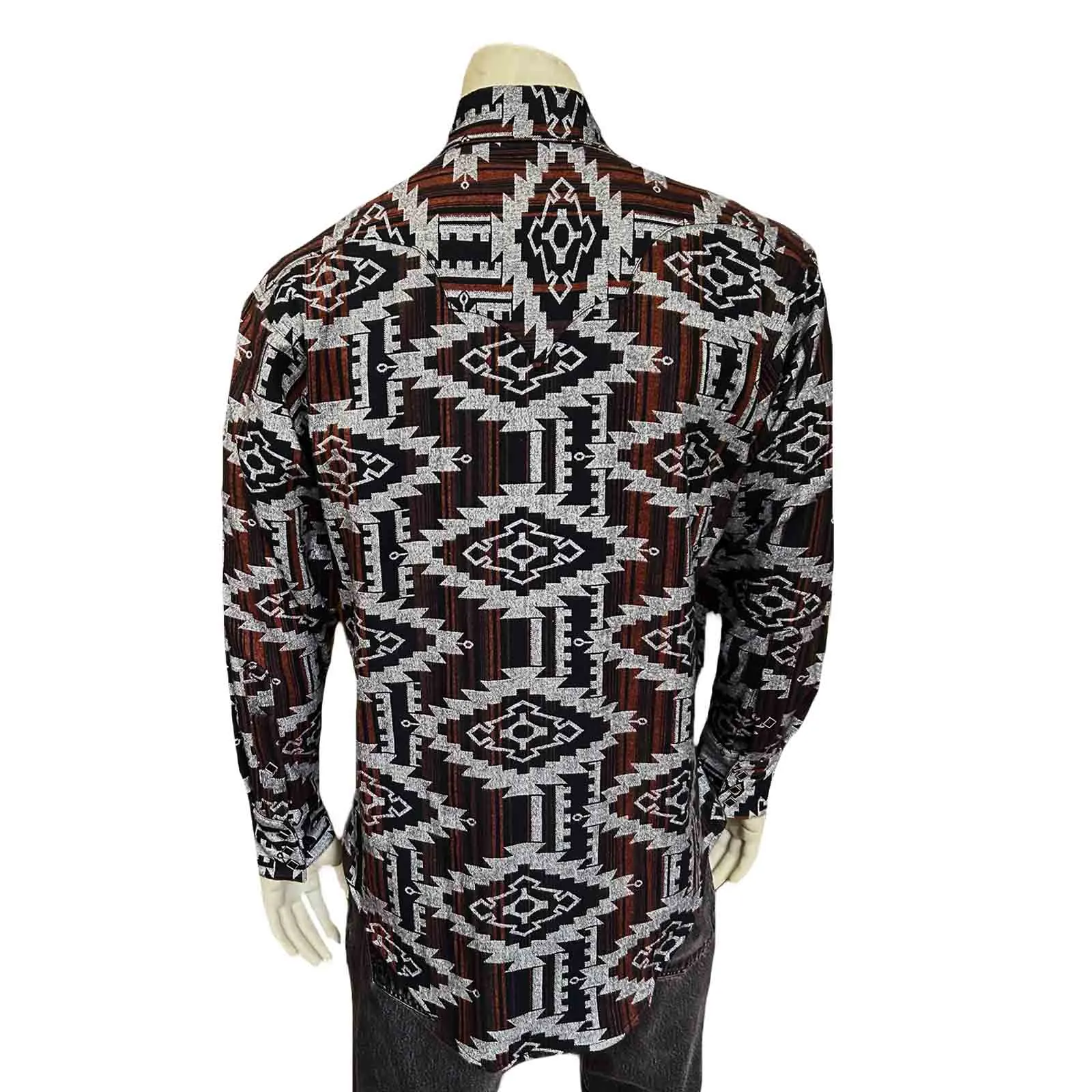 Men's Premium Flannel Jacquard Western Shirt in Black & Brown