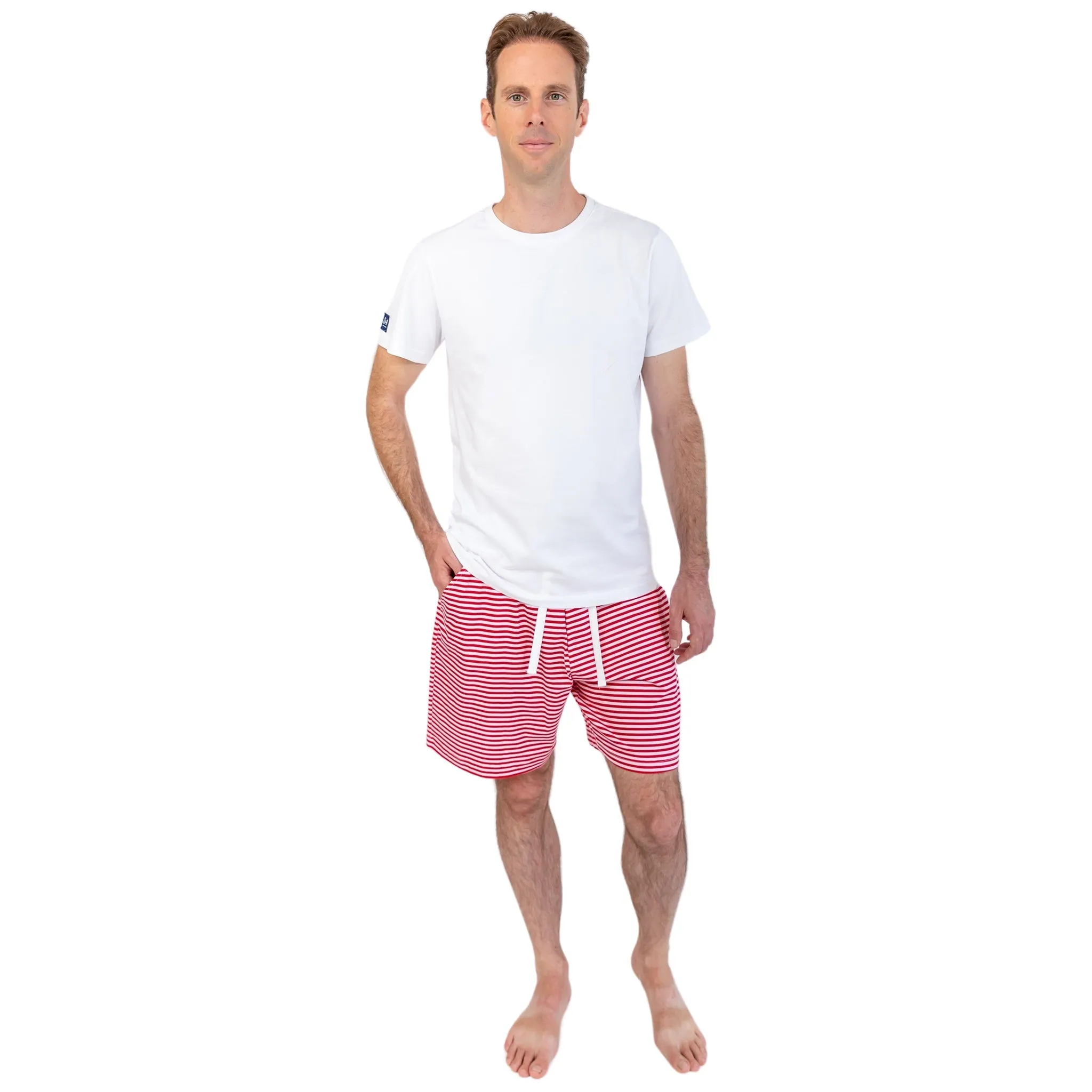 Men's Red Stripe Jersey Sleep Shorts