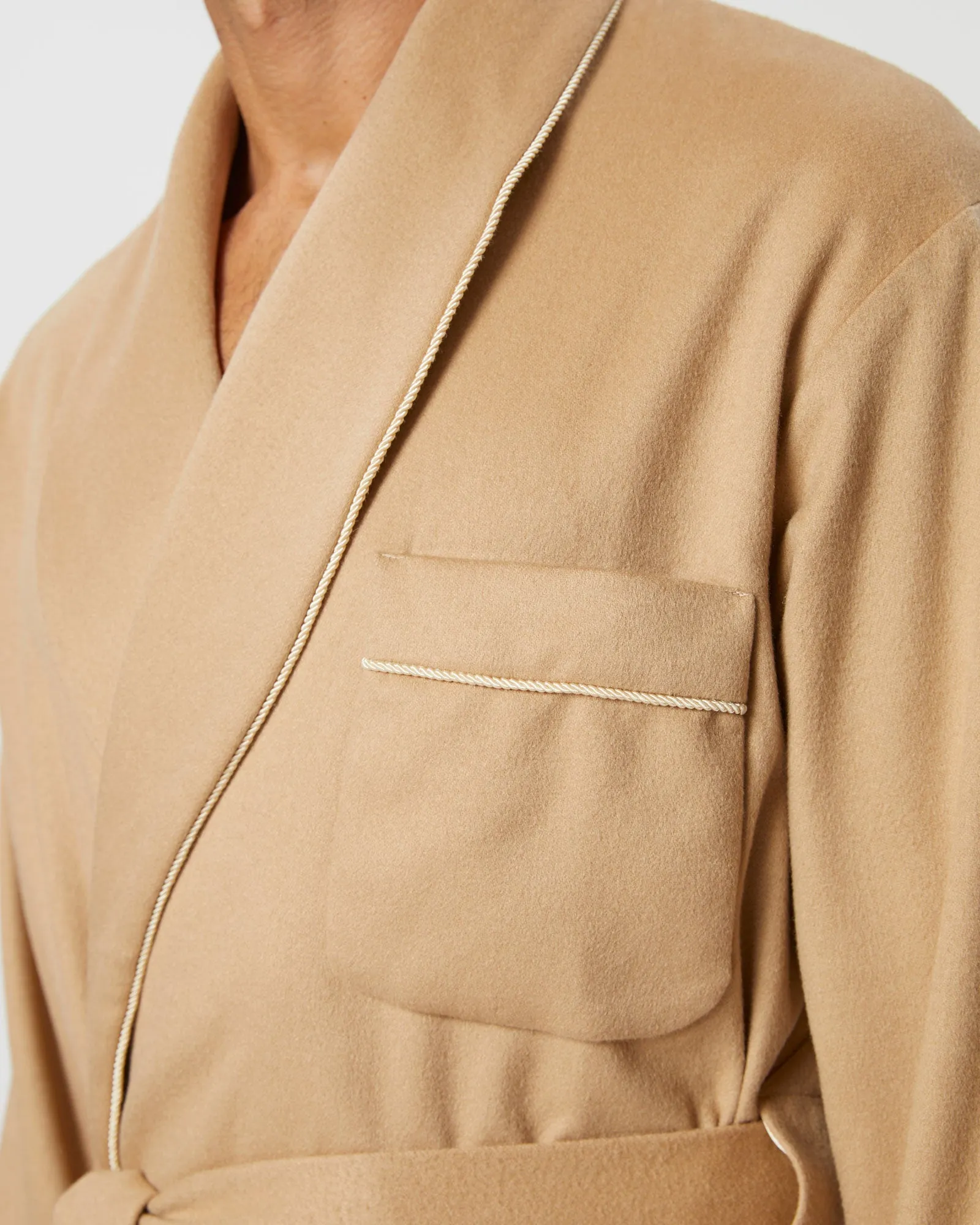 Men's Silk Lined Cashmere Robe - Camel