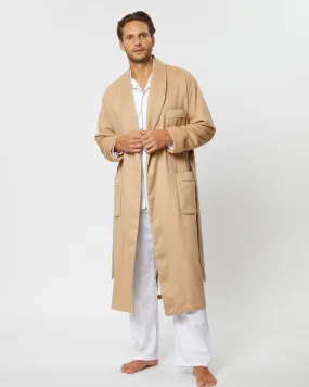 Men's Silk Lined Cashmere Robe - Camel