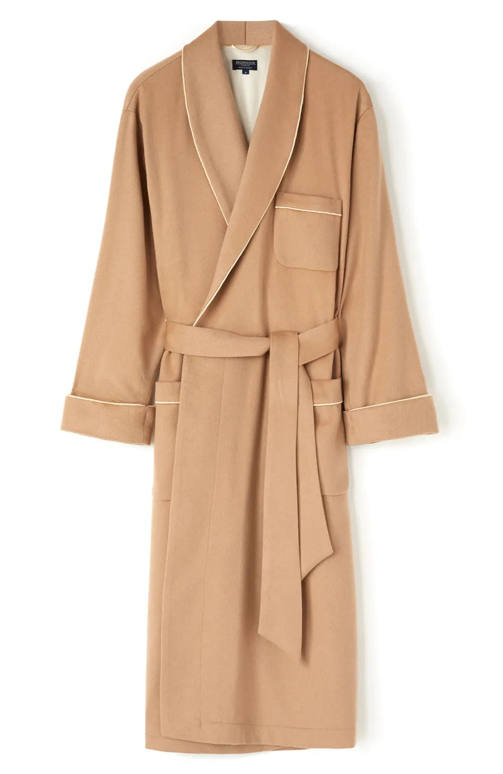 Men's Silk Lined Cashmere Robe - Camel