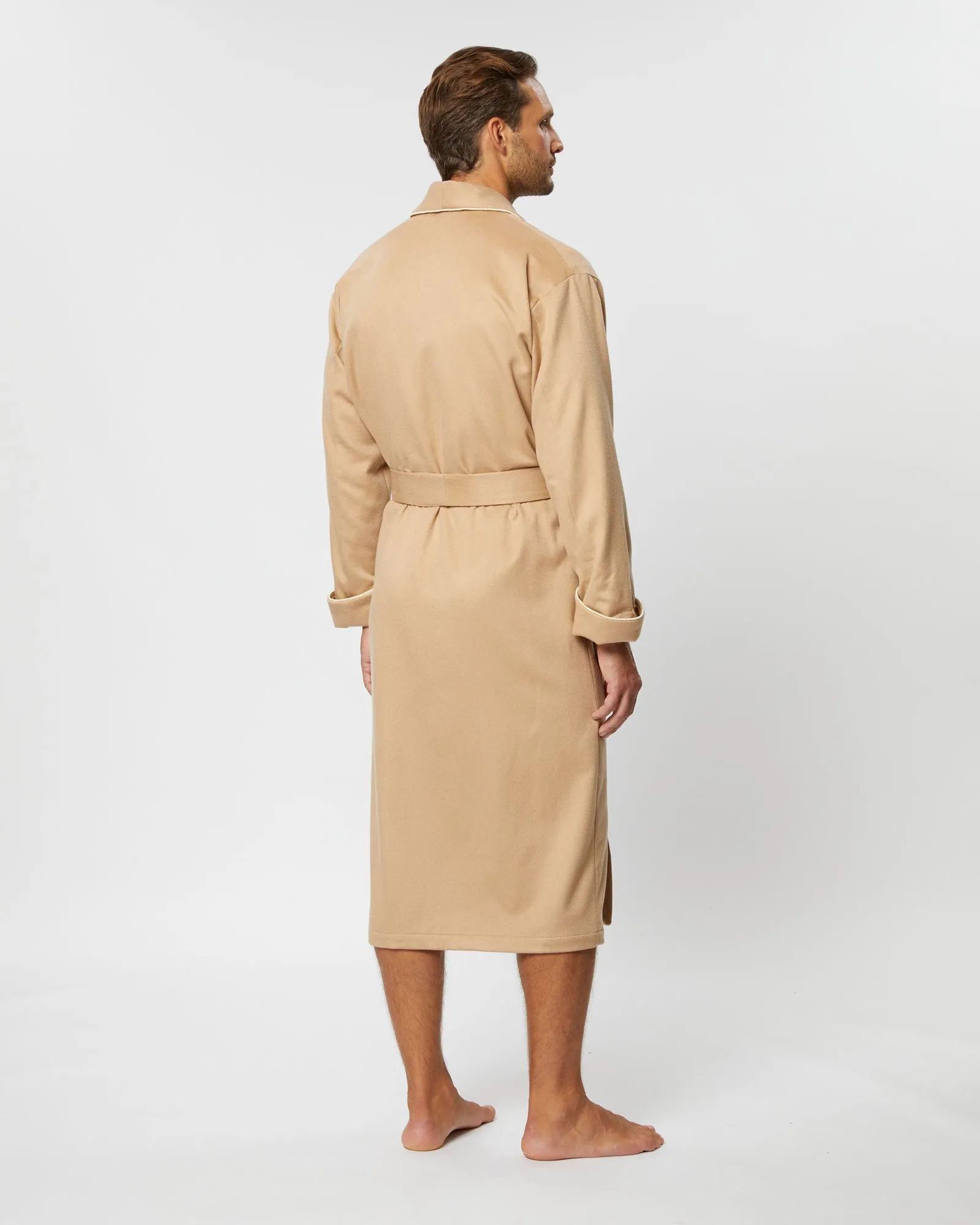 Men's Silk Lined Cashmere Robe - Camel