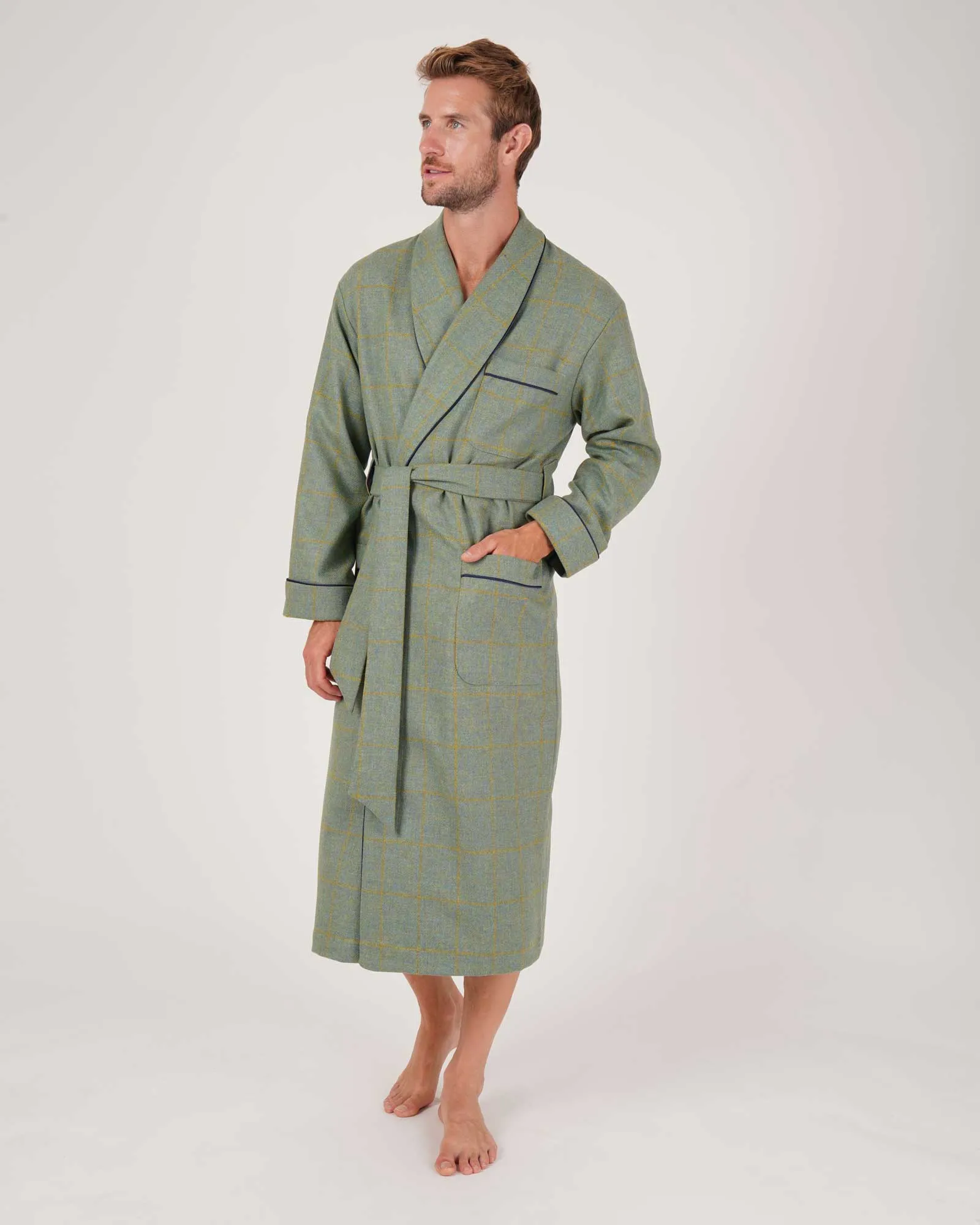 Men's Silk-Lined Wool Robe - Petworth Check