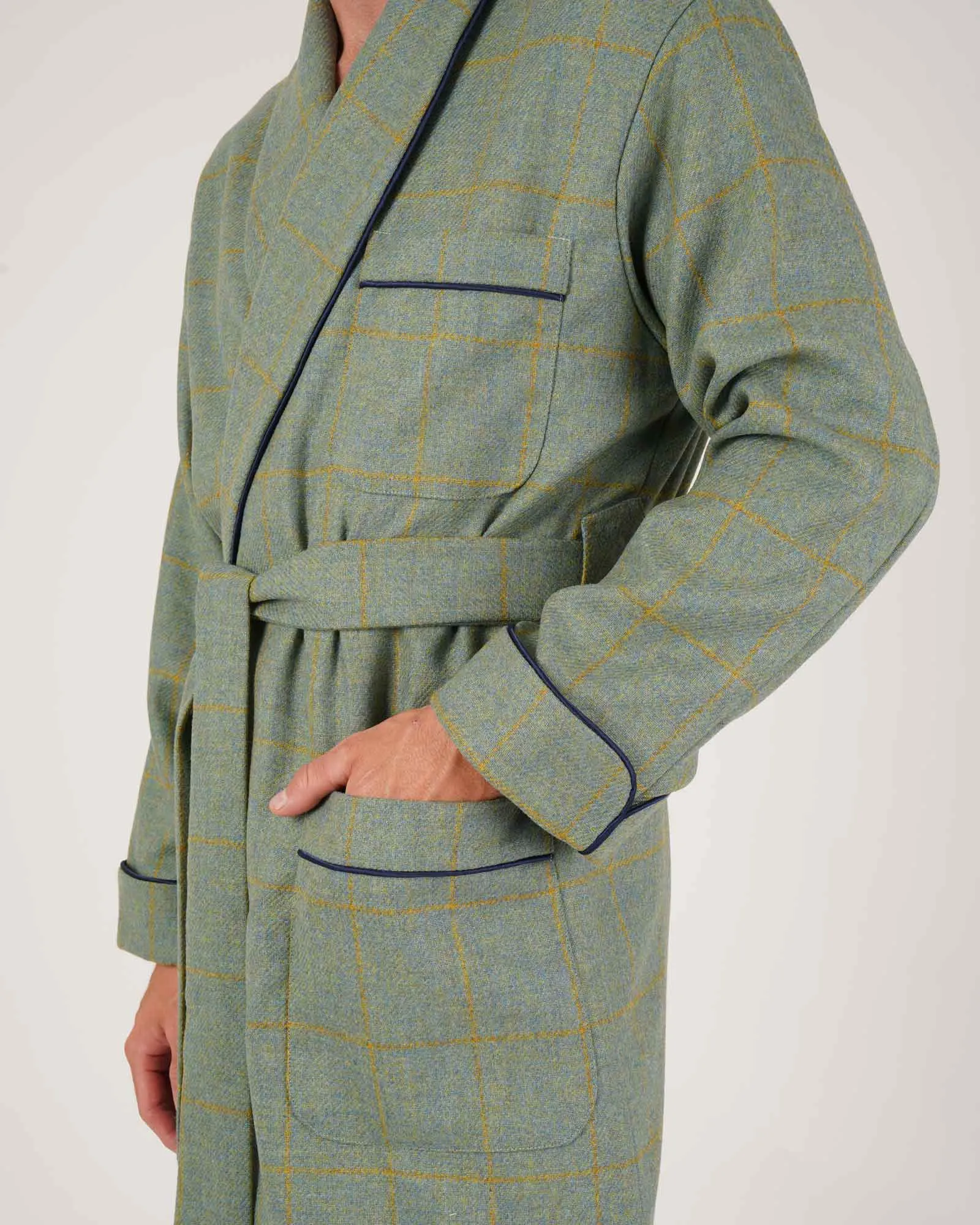 Men's Silk-Lined Wool Robe - Petworth Check