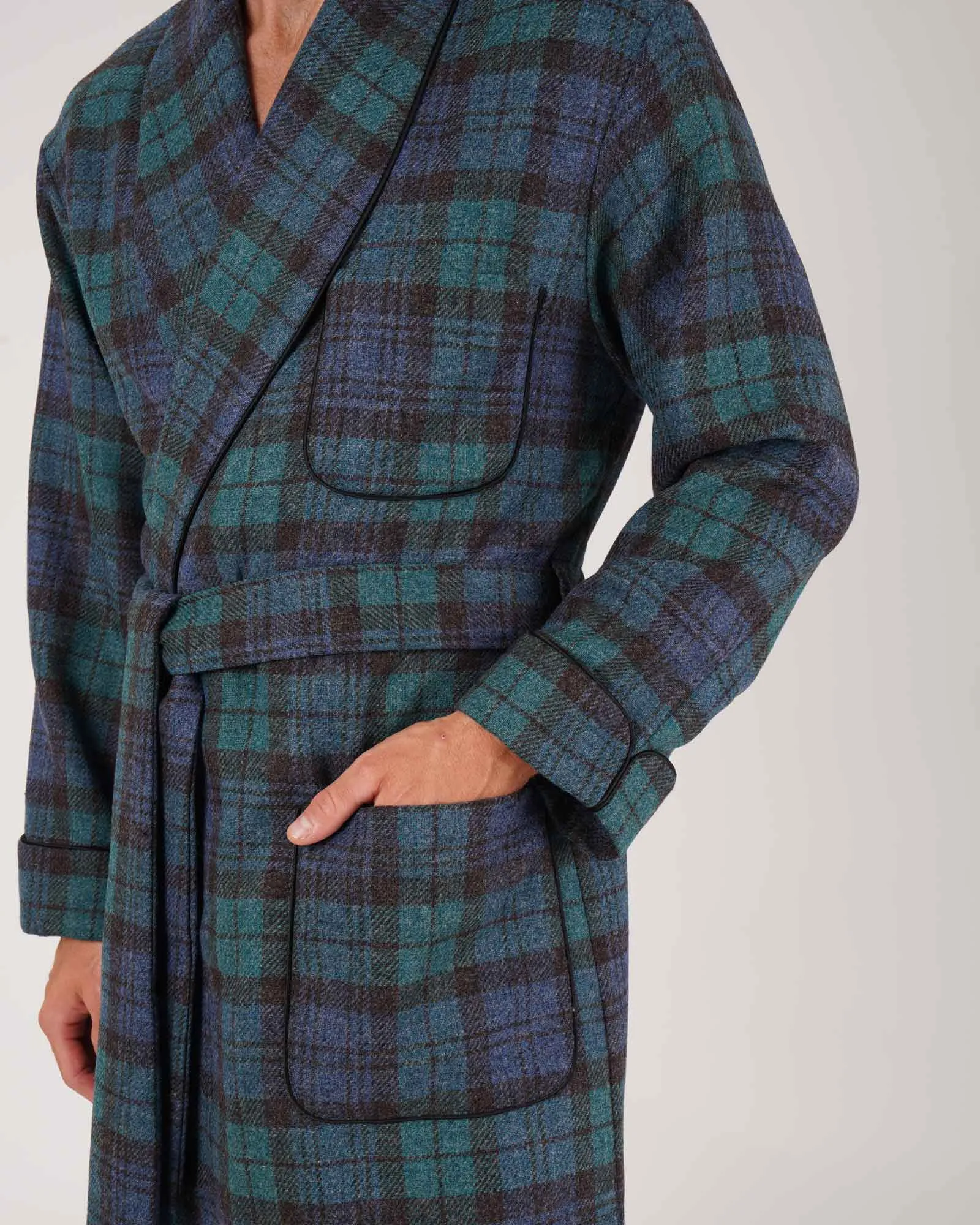 Men's Silk-Lined Wool Robe - Vintage Blackwatch