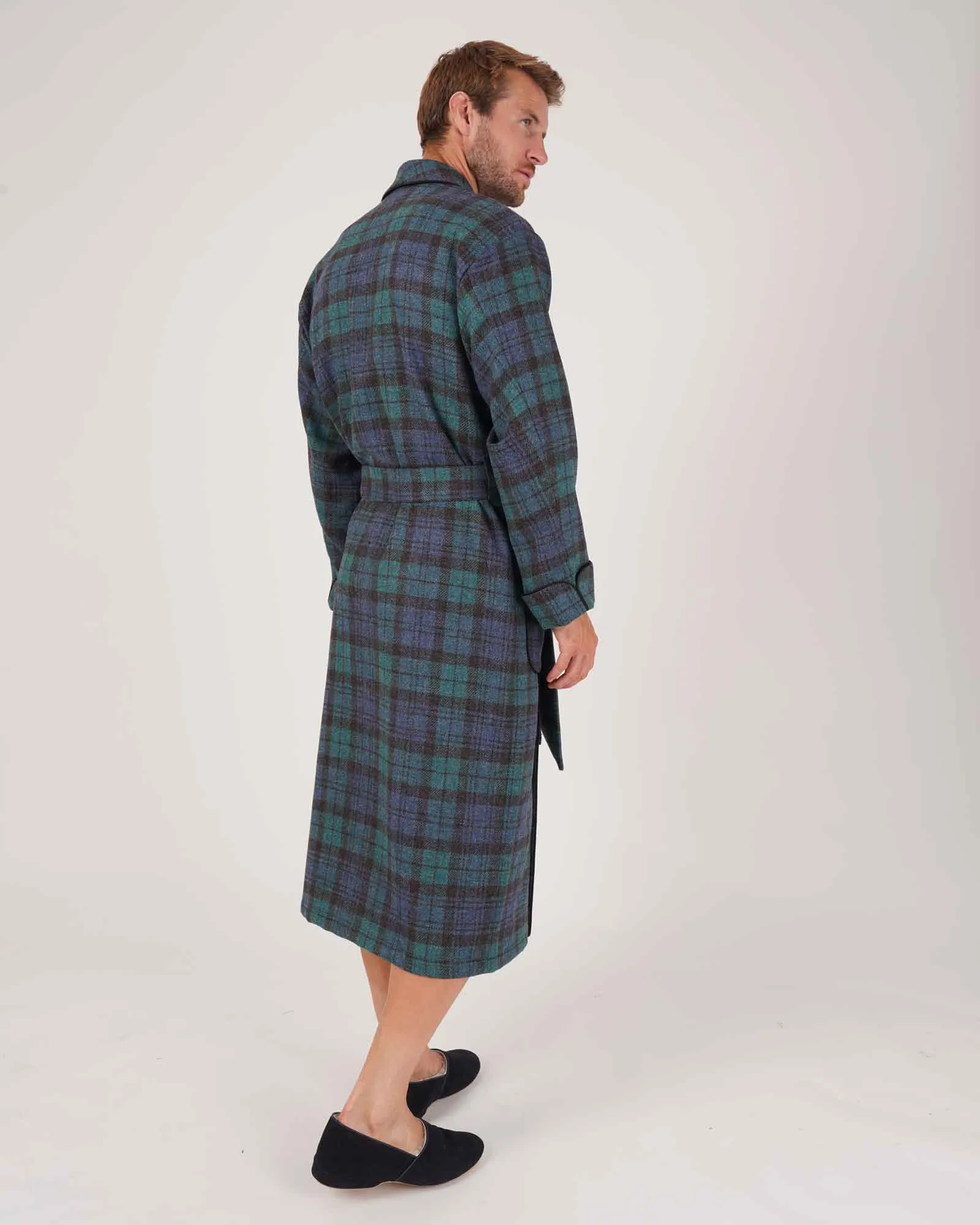 Men's Silk-Lined Wool Robe - Vintage Blackwatch