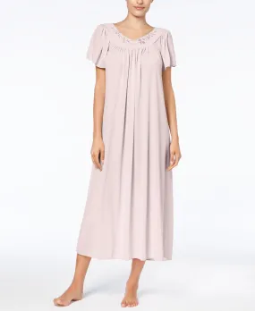 Miss Elaine embroidered knitted long nightgown, pink