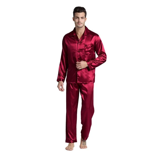 Modern Style Men'S Stain Silk Sleepwear Pajama Set