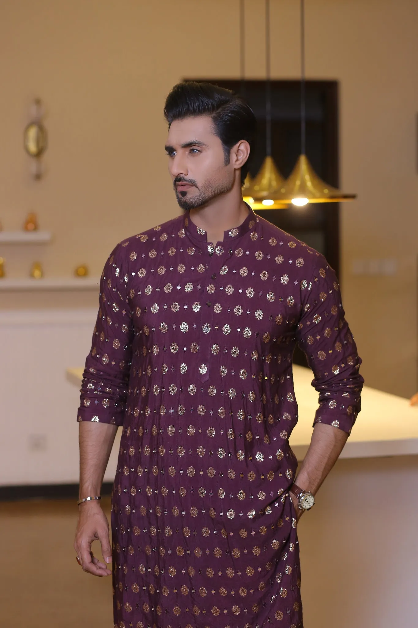 MR 64 Purple Mirror Work Kurta Pajama