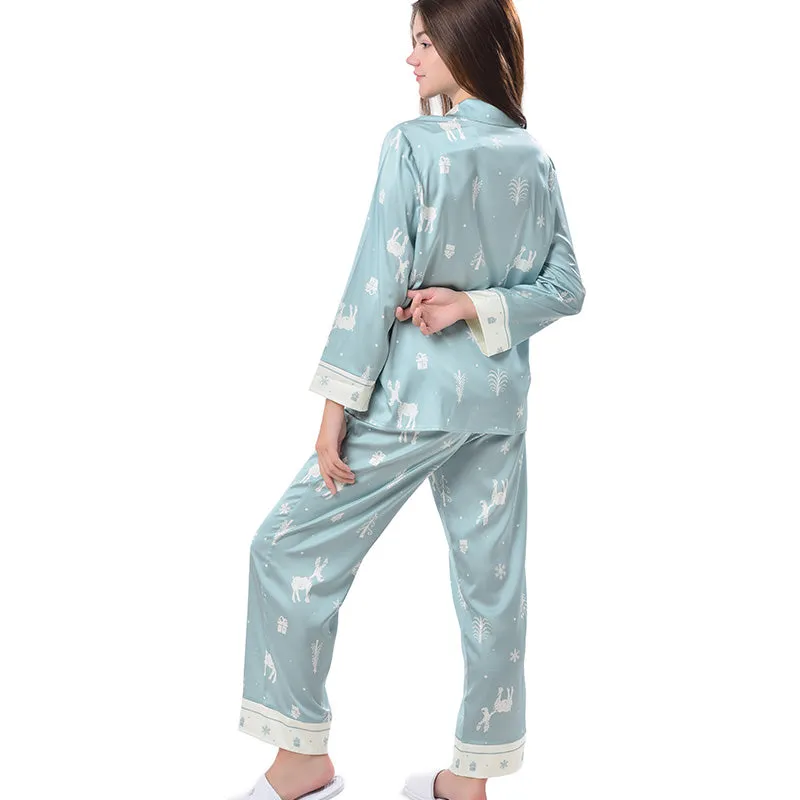 Pajamas Set Long sleeve and Pants Sleepwear Soft and Comfy Button Down Loungewear Relaxed Fit Frosty Dreamscapes