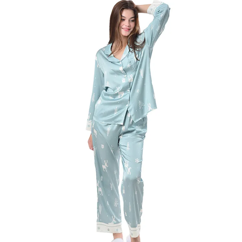 Pajamas Set Long sleeve and Pants Sleepwear Soft and Comfy Button Down Loungewear Relaxed Fit Frosty Dreamscapes