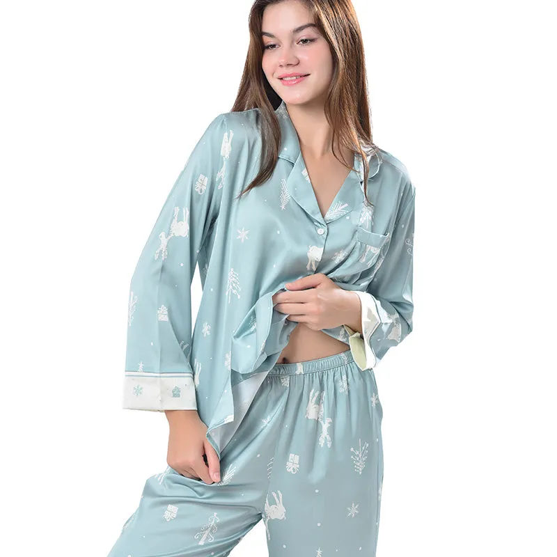 Pajamas Set Long sleeve and Pants Sleepwear Soft and Comfy Button Down Loungewear Relaxed Fit Frosty Dreamscapes