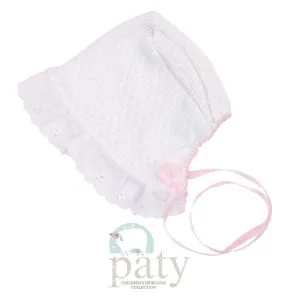 Paty Newborn Bonnet - White with Pink Trim