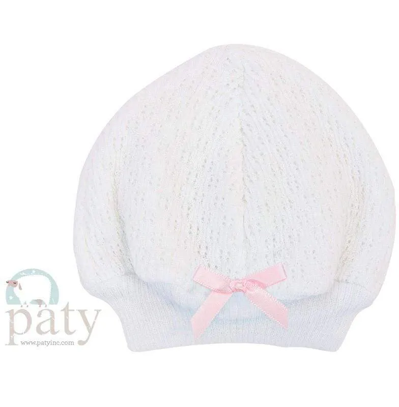 Paty Newborn Cap - White with Pink Trim