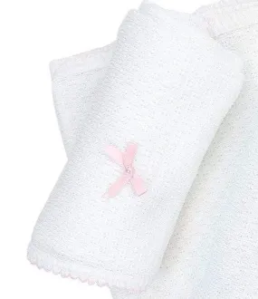 Paty Receiving Blanket for Newborn - White with Pink Trim