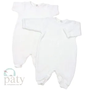 Paty Short Sleeve Romper for Newborn - White with Blue Trim