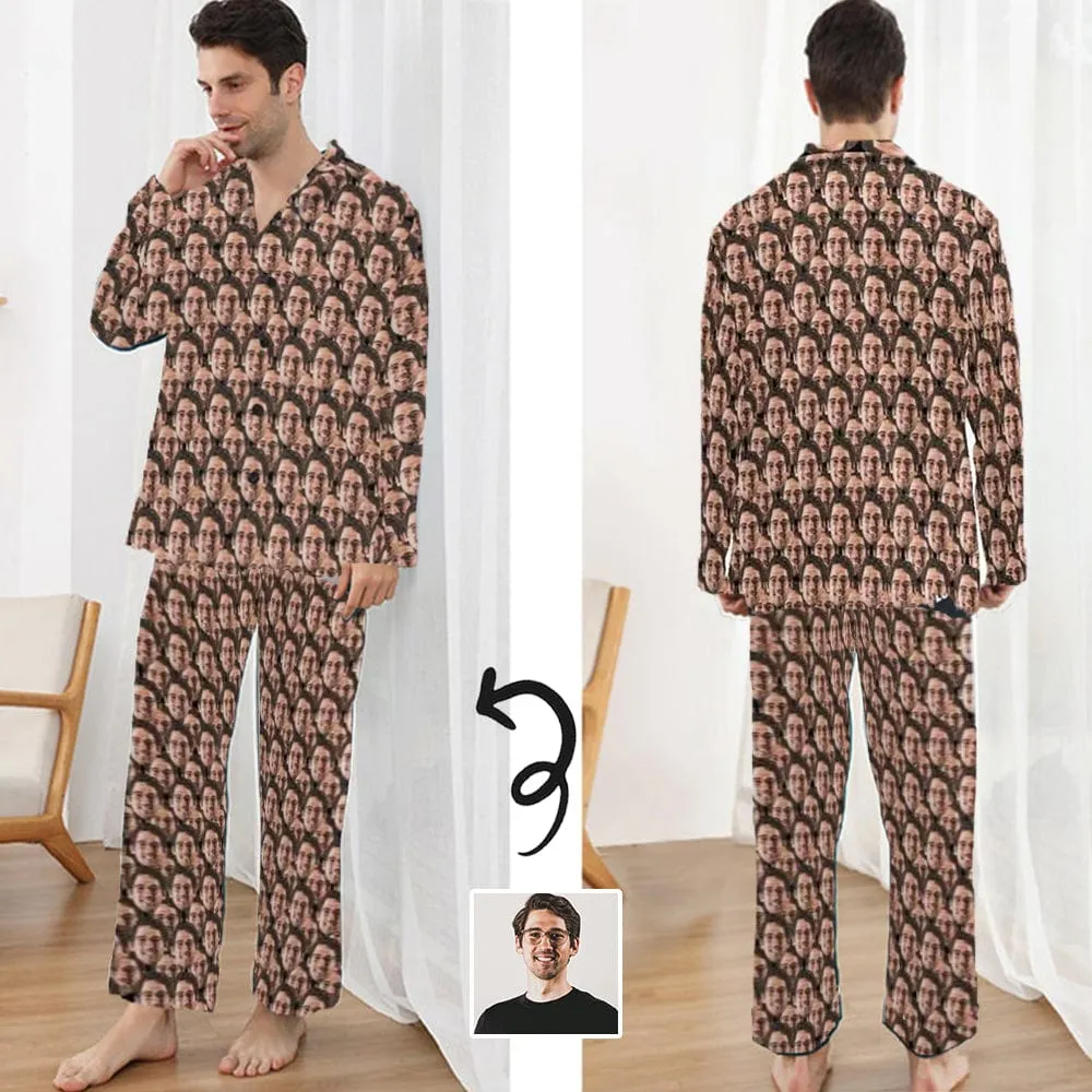 Personalized Face Pajama Pants for Men Custom Face Seamless Men's Long Pajama Set for Boyfriend Husband