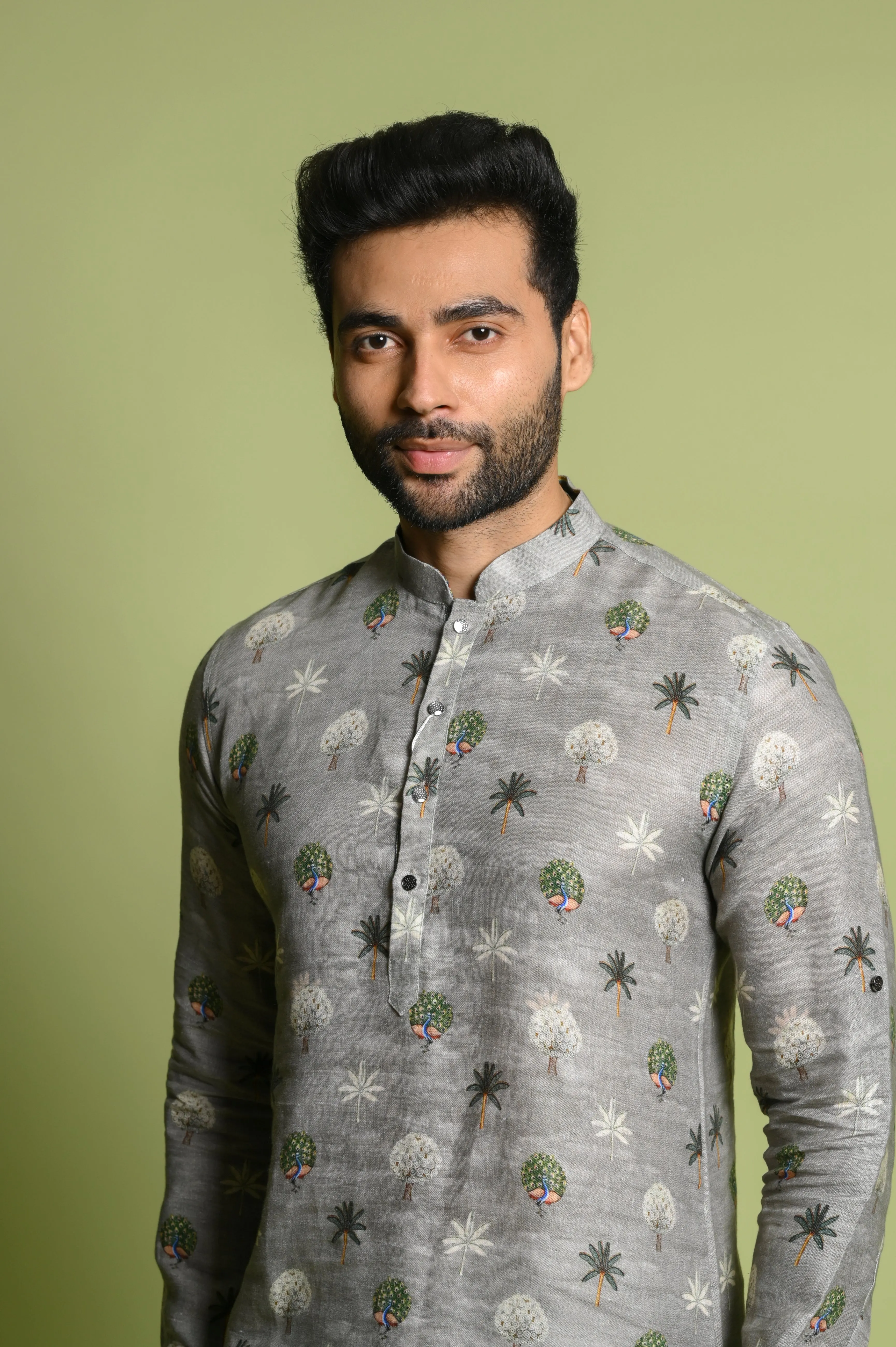 Pista Linen Kurta Top in Digital Print