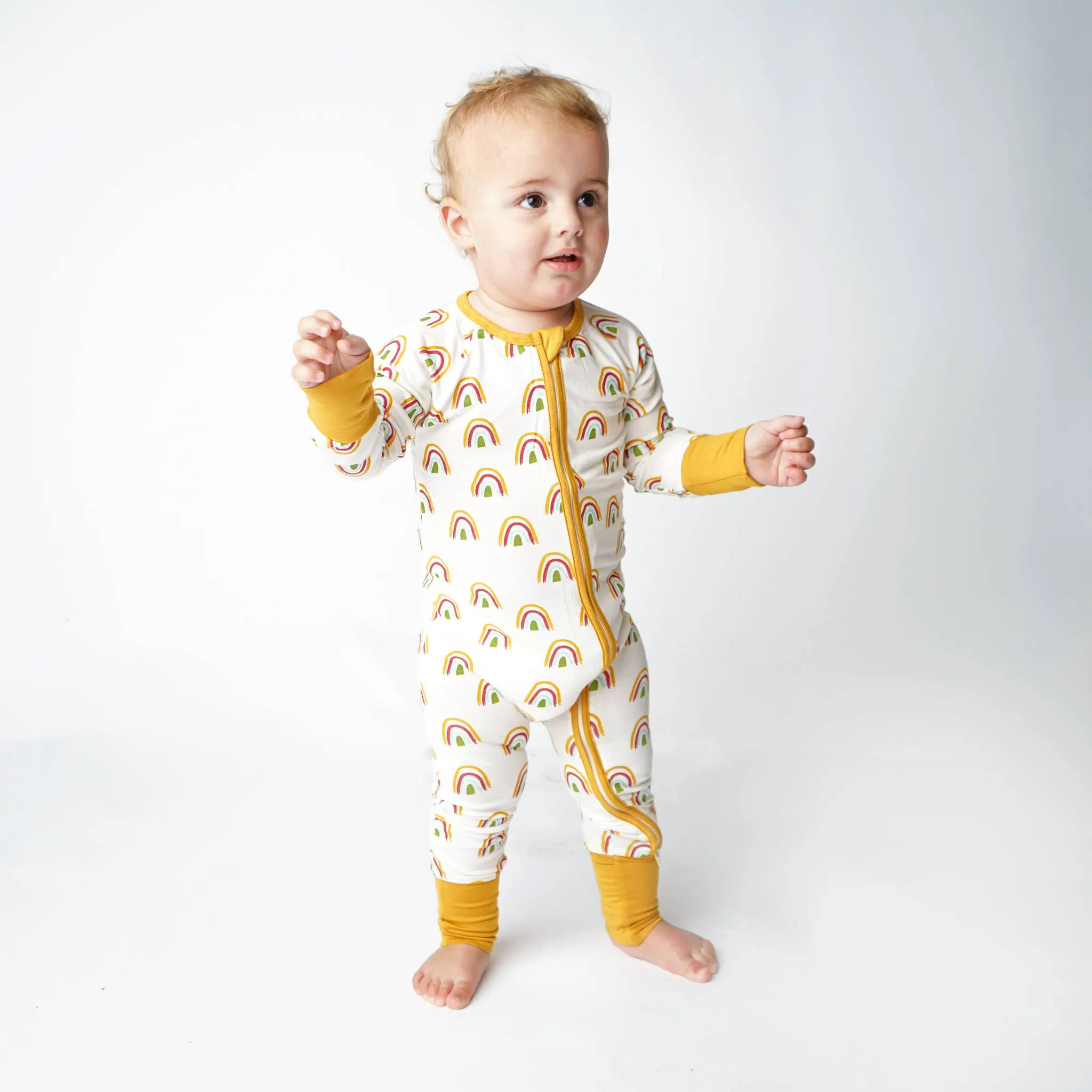 Rainbow Neutral Bamboo Footie Onesie