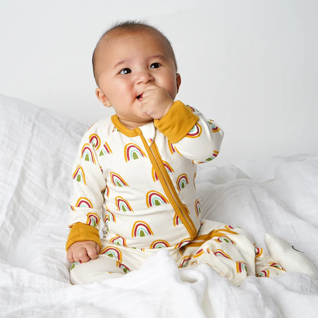 Rainbow Neutral Bamboo Footie Onesie