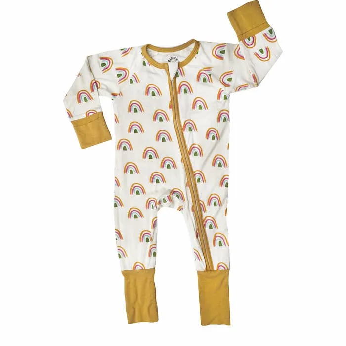 Rainbow Neutral Bamboo Footie Onesie