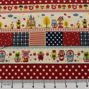 Red Patchwork Kingdom Cotton Print