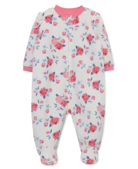 Rose Fleece Zip Front Sleeper Footie (12M-24M)