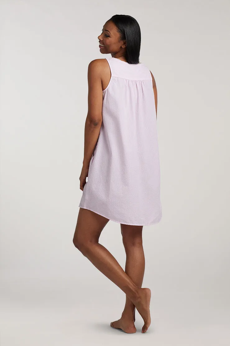 Seersucker Nightgown - Short Gown/Sleeveless