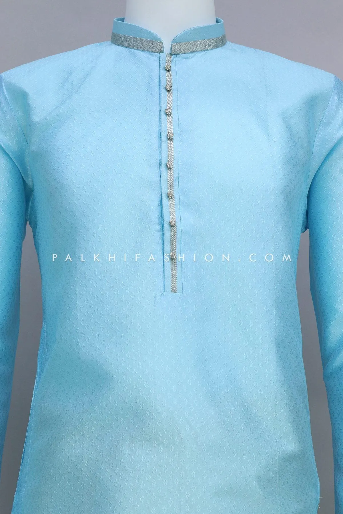 Sky Blue Color Soft Silk Mens Kurta Pajama