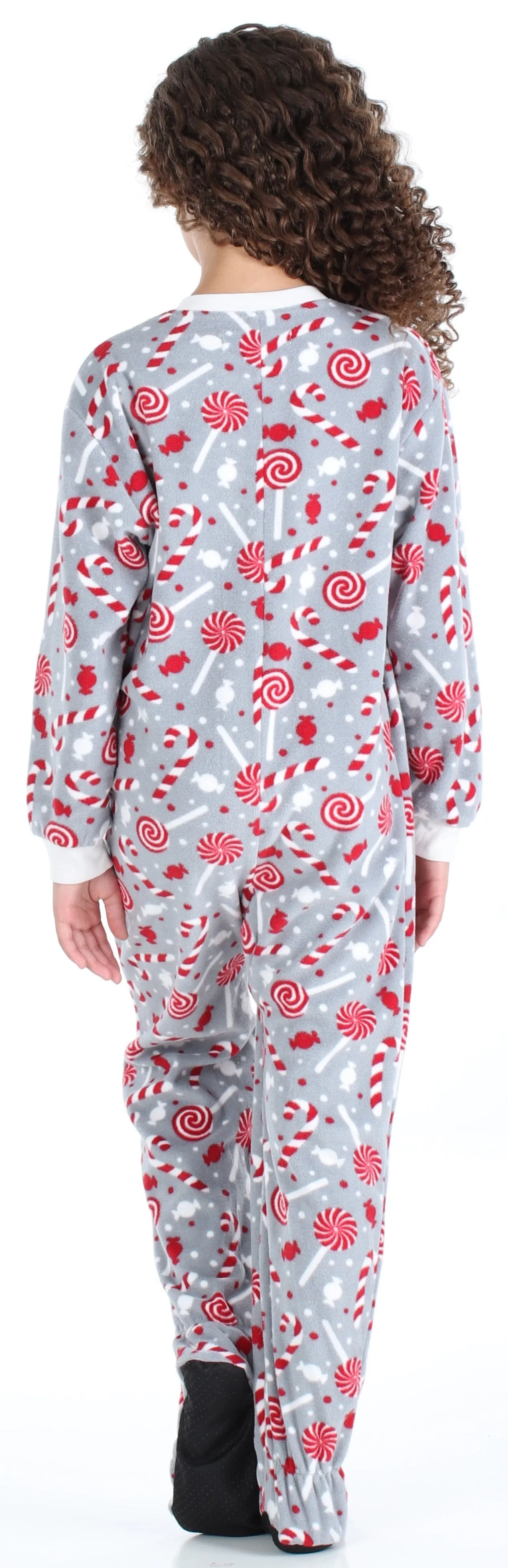 SleepytimePjs Family Matching Christmas Fleece Candy Cane Footed Onesie Pajamas