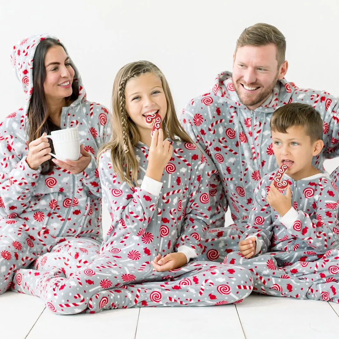 SleepytimePjs Family Matching Christmas Fleece Candy Cane Footed Onesie Pajamas