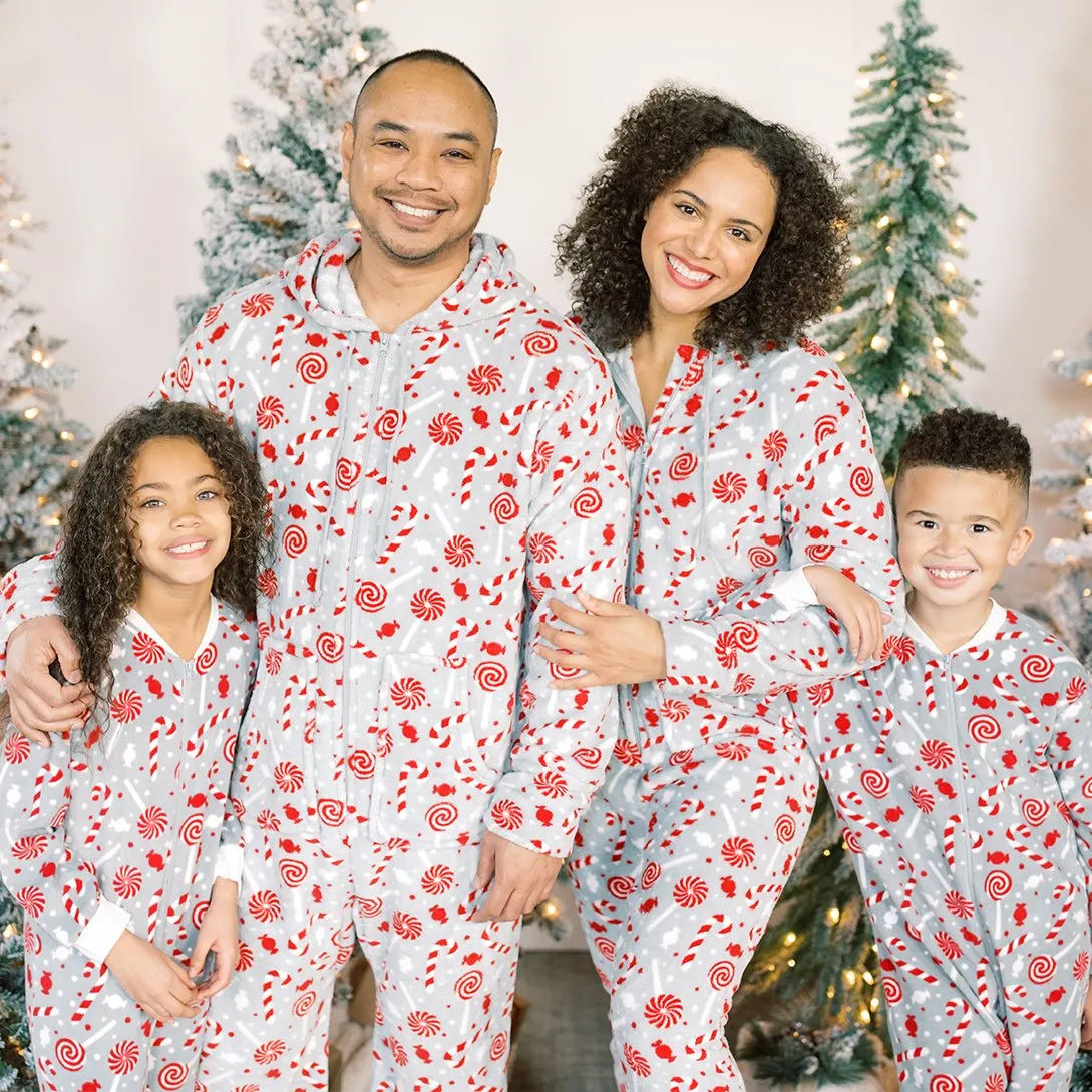 SleepytimePjs Family Matching Christmas Fleece Candy Cane Footed Onesie Pajamas