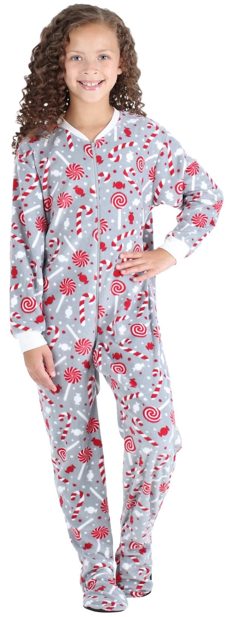 SleepytimePjs Family Matching Christmas Fleece Candy Cane Footed Onesie Pajamas