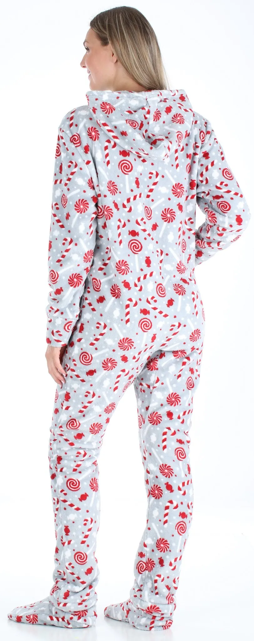 SleepytimePjs Family Matching Christmas Fleece Candy Cane Footed Onesie Pajamas