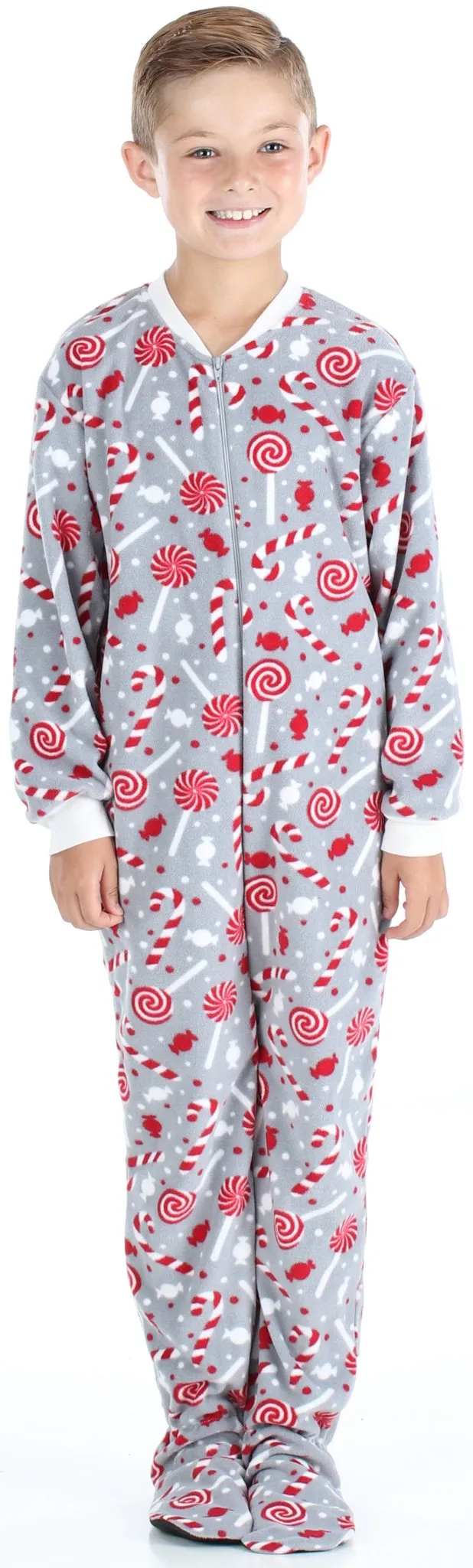 SleepytimePjs Family Matching Christmas Fleece Candy Cane Footed Onesie Pajamas