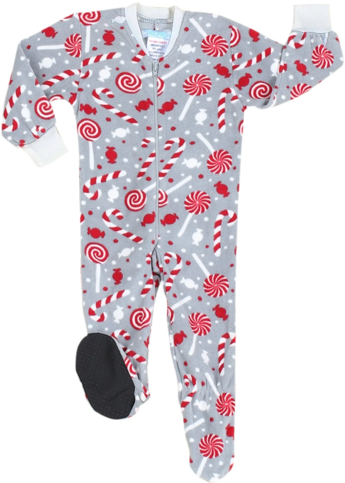 SleepytimePjs Family Matching Christmas Fleece Candy Cane Footed Onesie Pajamas