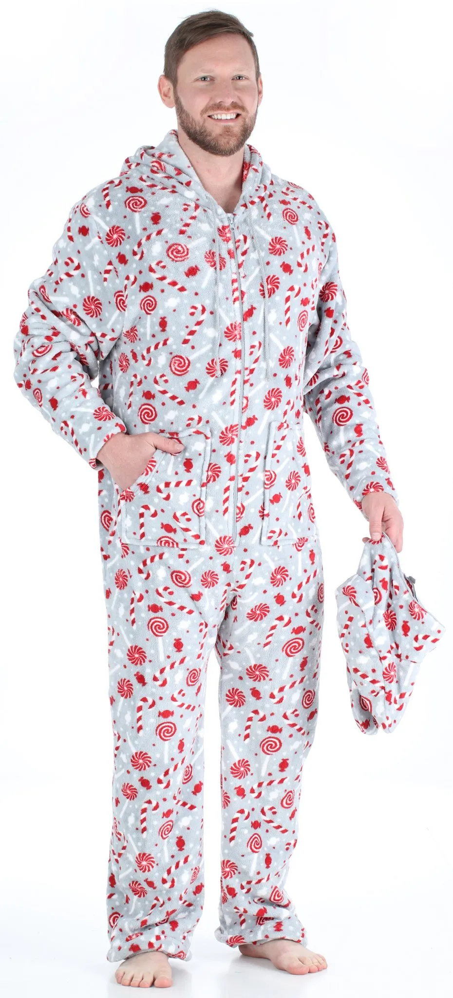 SleepytimePjs Family Matching Christmas Fleece Candy Cane Footed Onesie Pajamas