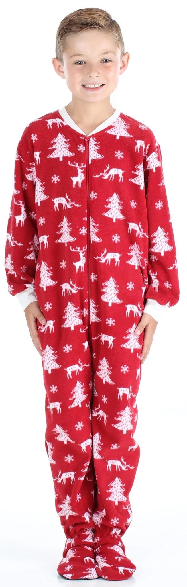 SleepytimePjs Family Matching Fleece Cranberry Deer Footed Onesie Pajamas