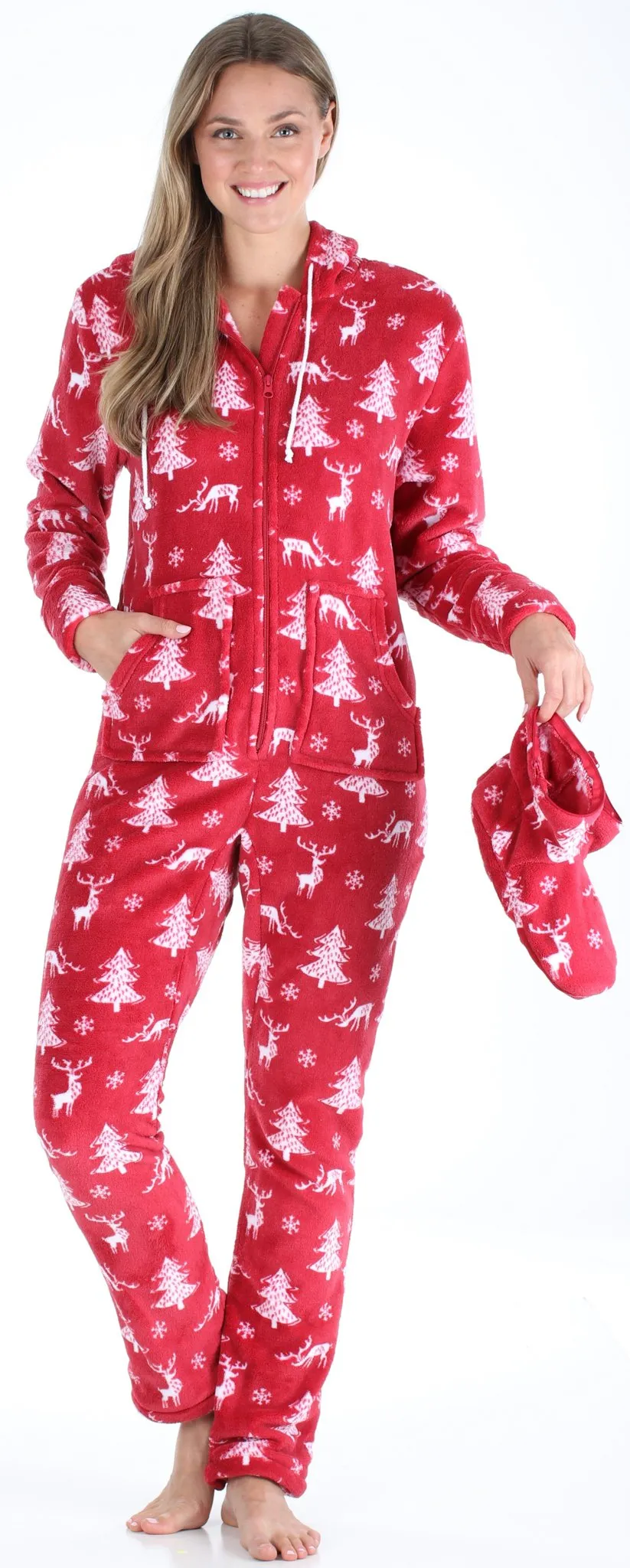 SleepytimePjs Family Matching Fleece Cranberry Deer Footed Onesie Pajamas