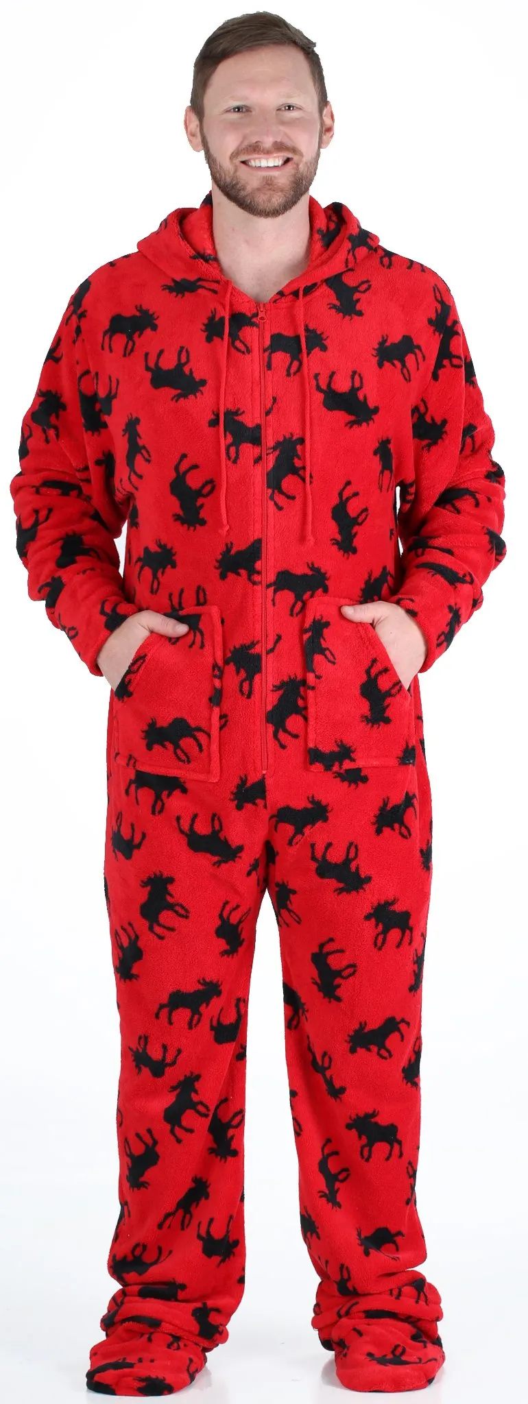 SleepytimePjs Family Matching Fleece Red and Black Moose Onesie Footed Pajamas