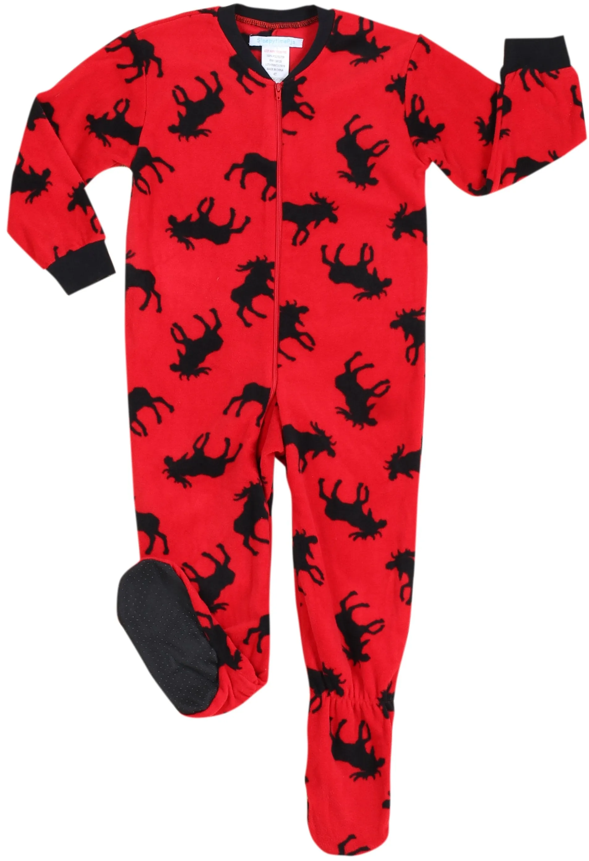 SleepytimePjs Family Matching Fleece Red and Black Moose Onesie Footed Pajamas