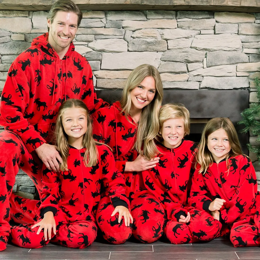 SleepytimePjs Family Matching Fleece Red and Black Moose Onesie Footed Pajamas