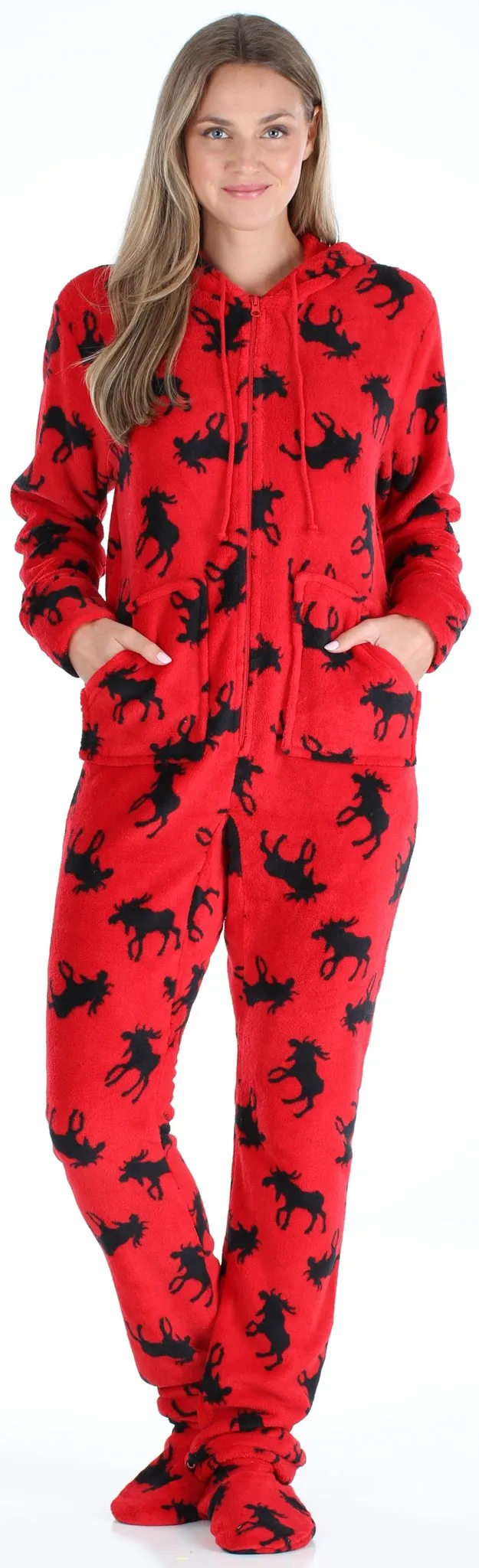 SleepytimePjs Family Matching Fleece Red and Black Moose Onesie Footed Pajamas