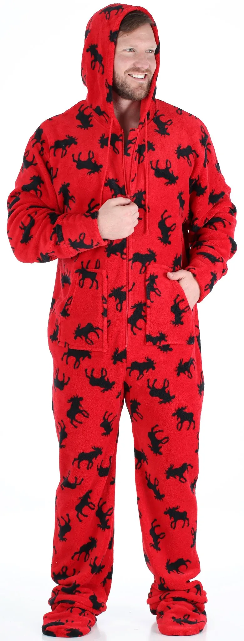 SleepytimePjs Family Matching Fleece Red and Black Moose Onesie Footed Pajamas