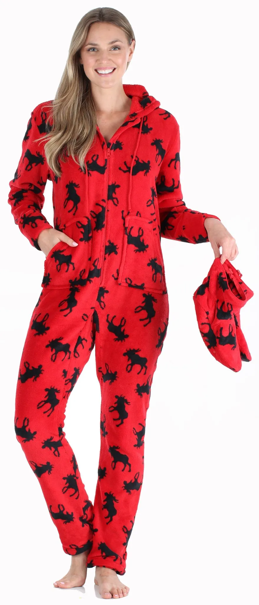 SleepytimePjs Family Matching Fleece Red and Black Moose Onesie Footed Pajamas