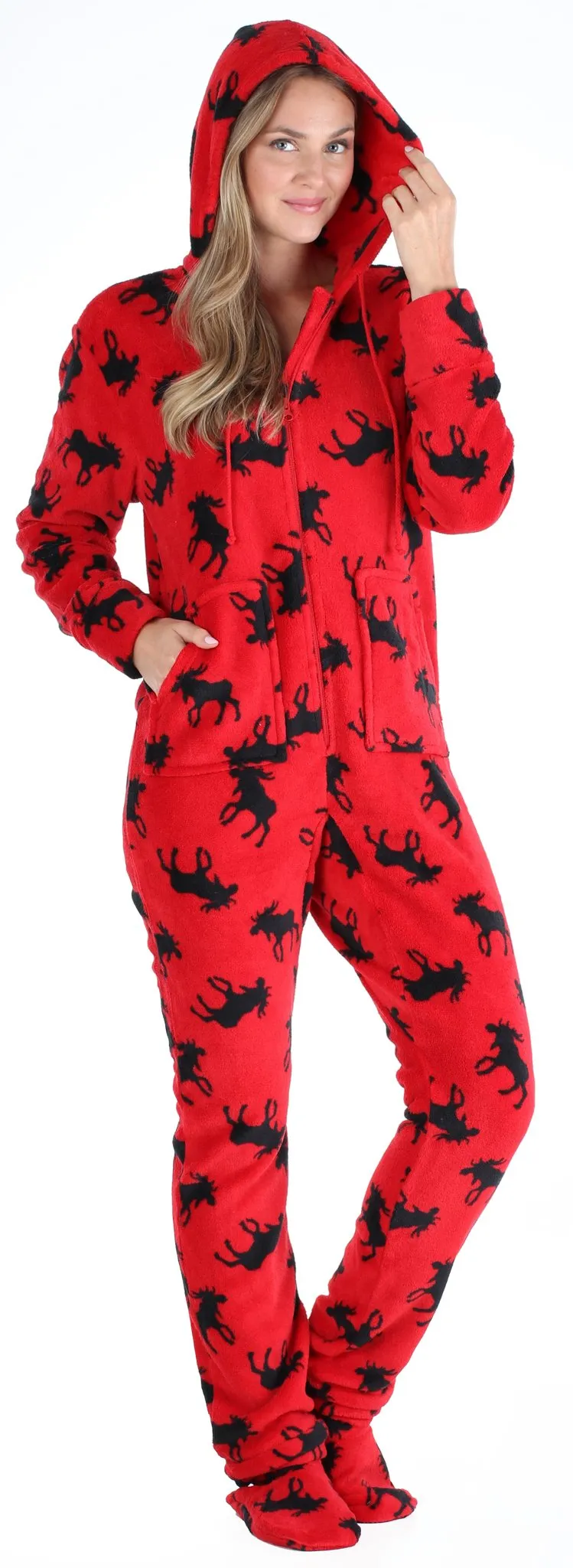 SleepytimePjs Family Matching Fleece Red and Black Moose Onesie Footed Pajamas